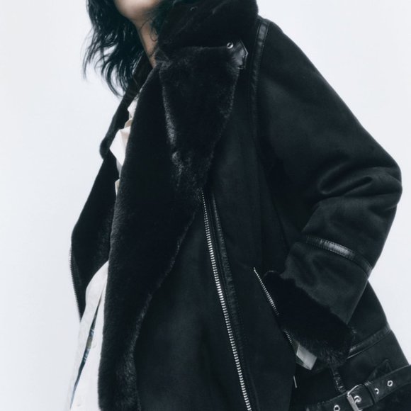 ZARA FAUX SUEDE DOUBLE FACED LONG JACKET - Picture 2 of 4